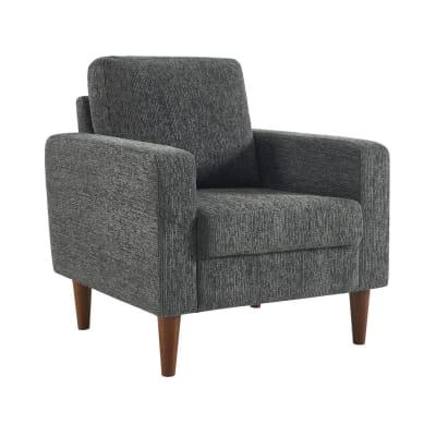 Fauteuil bois d'hévéa et tissu chenille gris foncé