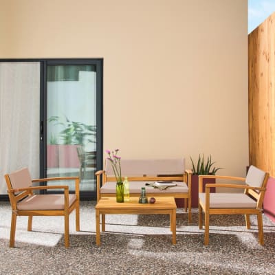 Salon de jardin bois d'acacia 4 places marron