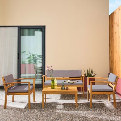 Salon de jardin bois d'acacia 4 places gris
