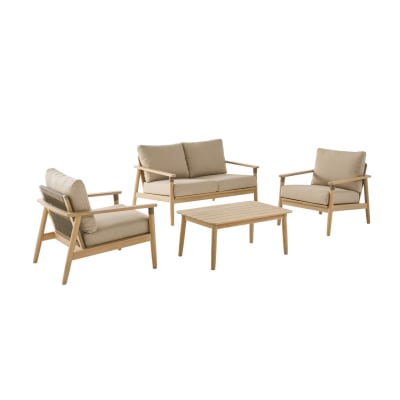 Salon de jardin bois d'acacia et cordes 4 places naturel