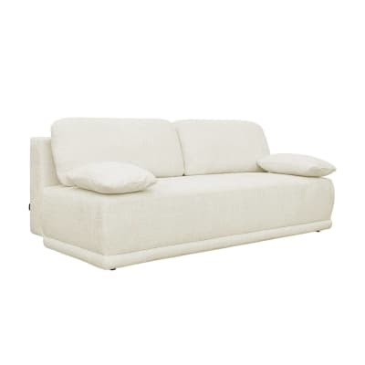 Banquette convertible 3 places bouclette avec coffre blanc cassé