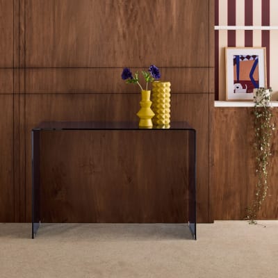 Console rectangulaire verre trempé 110cm bleu gris - glintz