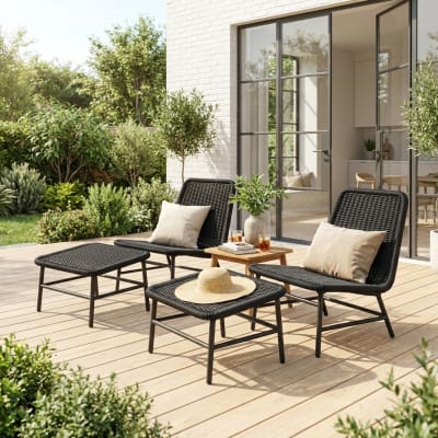 2 fauteuils + repose pieds aluminium + corde anthracite
