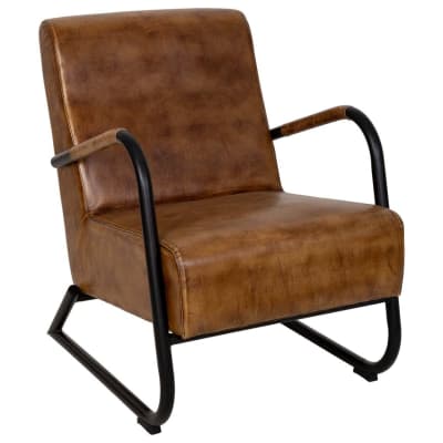 Fauteuil en métal recouvert de cuir marron 61x70x84 cm (h)