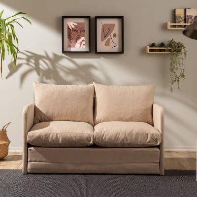 Canapé convertible 2 places en lin beige
