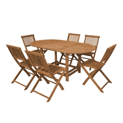 Ensemble de jardin ovale avec 6 chaises pliantes - teak