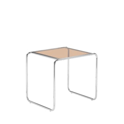 Table d'appoint en verre pieds chrome - verre ambré
