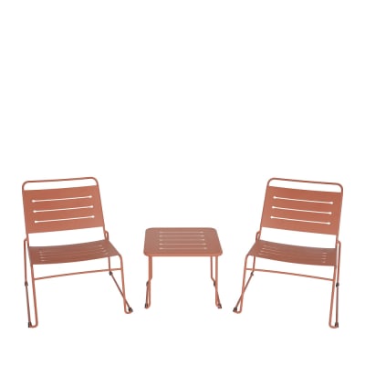 Salon de jardin 2 personnes en métal - terracotta