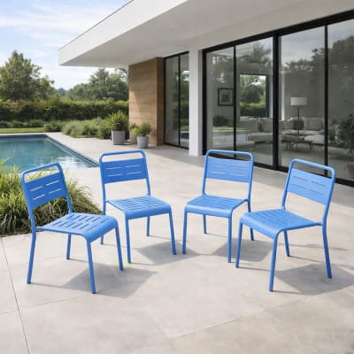 Ensemble de 4 chaises de jardin empilables bleues