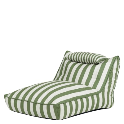 Pouf chauffeuse d'extérieur en tissu tissé rayé vert olive