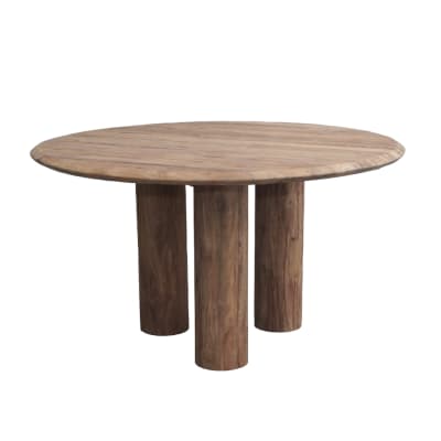Table ronde avec pieds en teck recyclé
