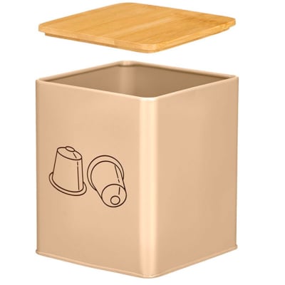 Boîte de rangement pour capsules de café en métal beige 14x14x16.5cm