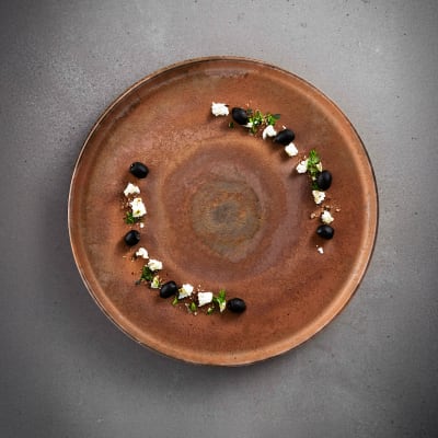 Assiette plates en grès rouge et orange