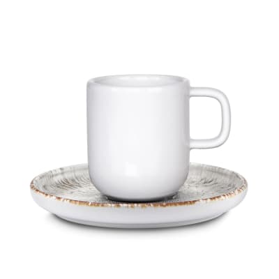 Tasse et soucoupe café en grès gris texturé