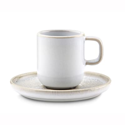 Tasse et soucoupe café en grès beige texturé