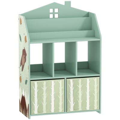 Bibliothèque meuble rangement enfant étagères et tiroirs mdf vert