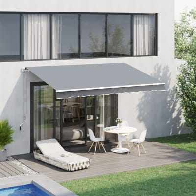 Banne manuel rétractable avec manivelle aluminium/polyester gris