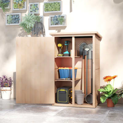 Armoire de jardin porte verrouillable 2 étagères bois sapin