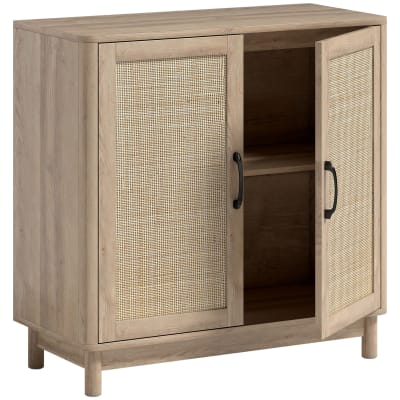 Buffet 2 portes en rotin étagère réglable panneau de particules chêne
