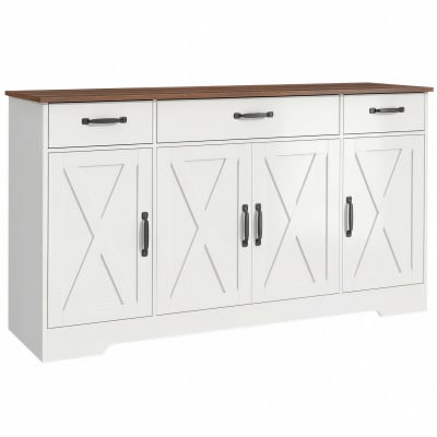 Buffet cuisine 4 portes de grange 3 tiroirs bois blanc