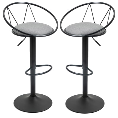 Lot de 2 tabourets de bar style néo-rétro gris noir