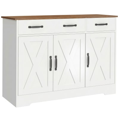 Buffet 3 portes de grange 2 tiroirs étagères réglables bois blanc