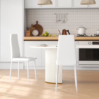 Chaise salle à manger dossier haut synthétique acier blanc