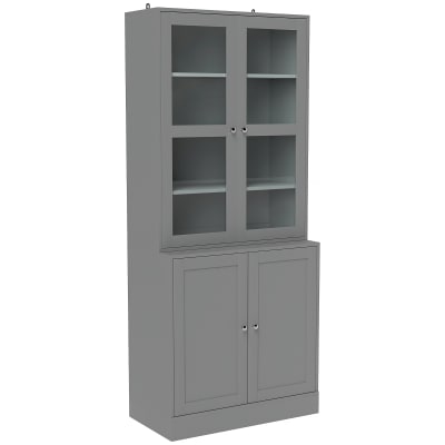 Bibliothèque vitrine 6 niveaux étagères réglables mdf gris