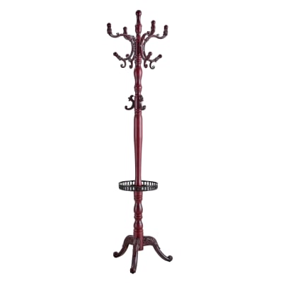 Portemanteau sur pied baroque en bois avec paniere et crochets