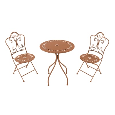 Table bistrot avec 2 chaises en métal, terracotta