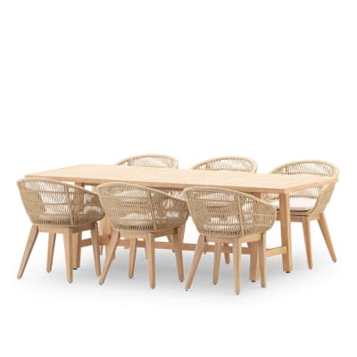 Set table 230x100 et 6 chaises corde beige