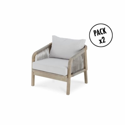 Pack 2 fauteuils bois d’acacia clair et corde