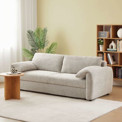 Canapé droit convertible en tissu chenille 3 places beige
