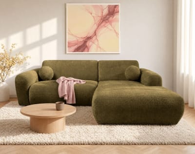 Canapé d'angle droit 4 places en velours texturé   vert kaki