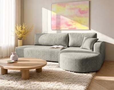 Canapé d'angle droit convertible 4 places en velours texturé gris