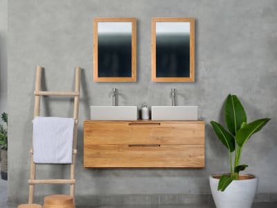Meuble double vasque teck naturel clair