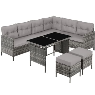 Canapé de jardin lounge en rotin 6-8 places gris/beige