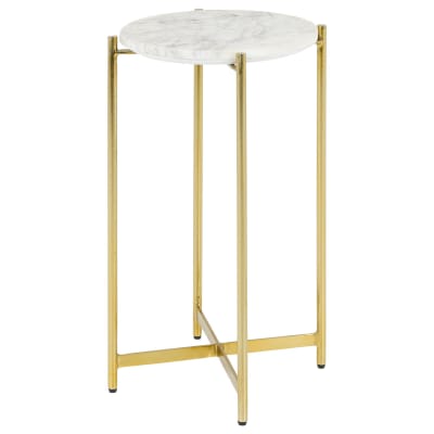 Table d'appoint ronde en marbre et métal, couleur blanc et bronze