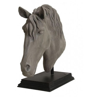 Tête cheval sur socle en bois gris