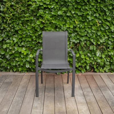 Fauteuil de jardin en aluminium et assise en textilène noir 57x61x87cm