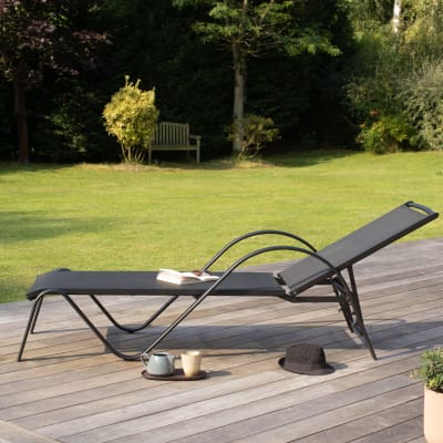 Bain soleil en aluminium et textilène noir réglable 195x67x92 cm