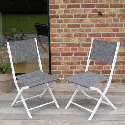 Chaise de jardin en aluminium blanc et assise gris pliante 49x56x88cm