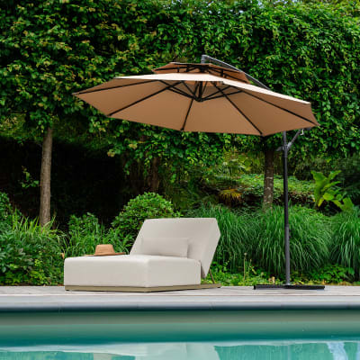 Parasol rond déporté en acier beige avec pied inclus 270x270x230 cm