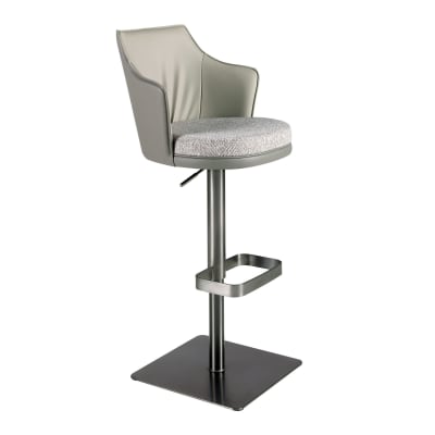 Tabouret pivotant en tissu gris marbré et similicuir gris foncé