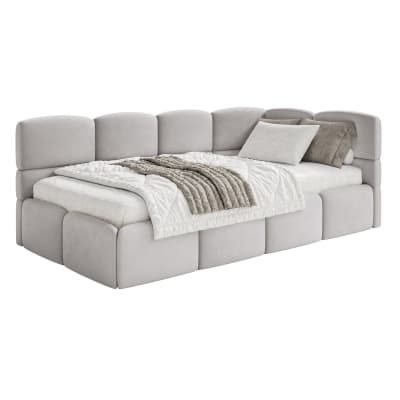 Lit ado 120 cm, velours, droite, gris clair