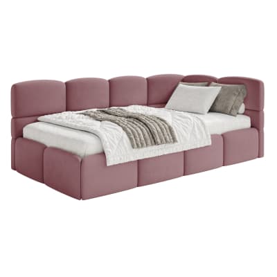 Lit ado 120 cm, velours, droite, rose
