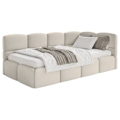Lit ado 120 cm, velours, droite, beige clair
