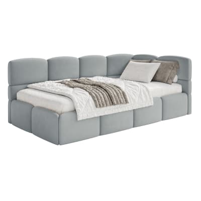 Lit ado 120 cm, velours, droite, gris