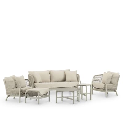 Set  de jardin 4 places avec repose-pieds et 2 tables effet pierre