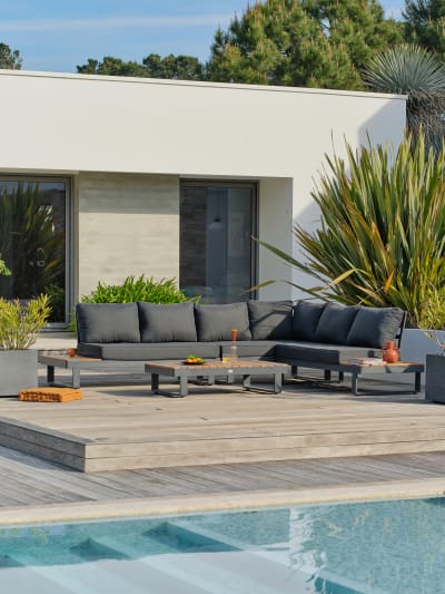 Salon de jardin d'angle 6 places en teck et aluminium